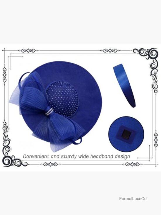 Wide Brim Linen Fascinator Hat, Handmade Rhinestone Bow, Derby Church Wedding main image 5